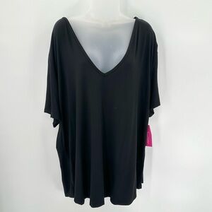 UNDERSUMMERS Vneck Tshirt Tee Womens 5X Plus Black Short Sleeve Stretch Soft NEW
